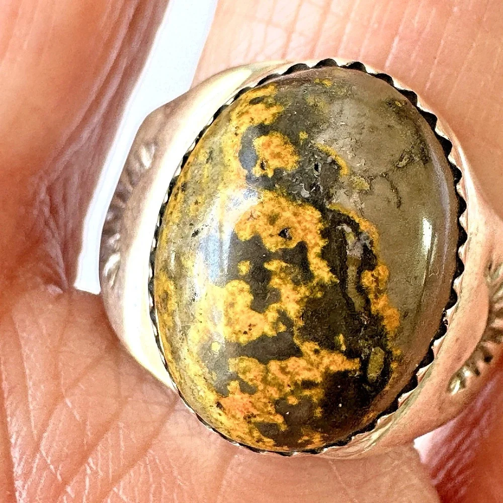 Navajo Bumblebee Jasper Mens Ring Sz 9.5 Annie Lincoln Sterling Handmade Band
